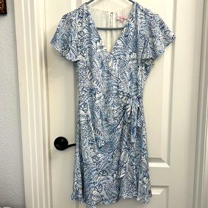 Parker Dress Ruffle Tie Blue Sz 2